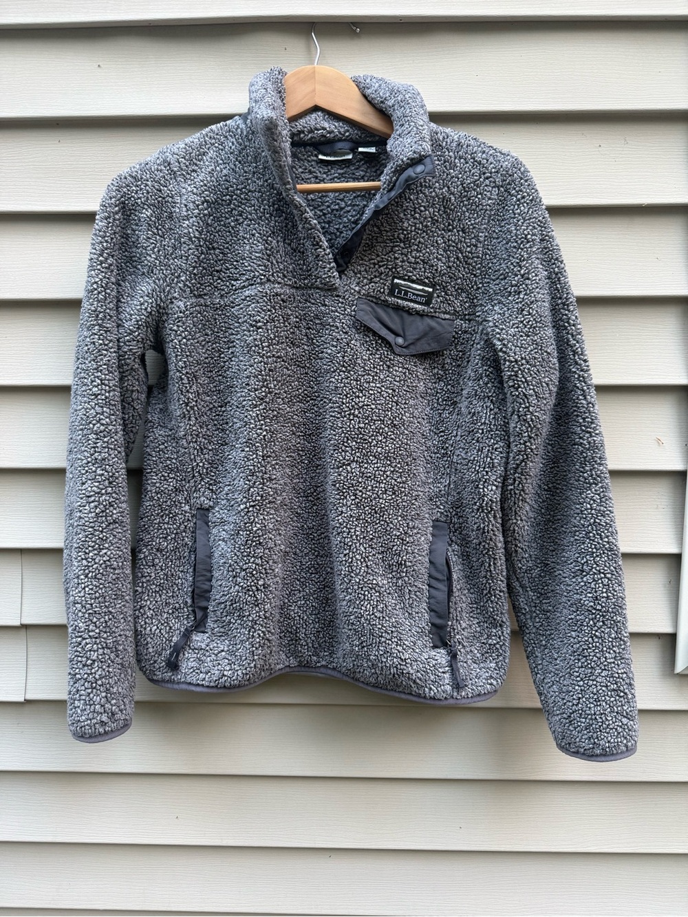 LL Bean Hi-Pile Fleece Pullover Snap-T Gray Women's  XS Regular Cozy Sherpa